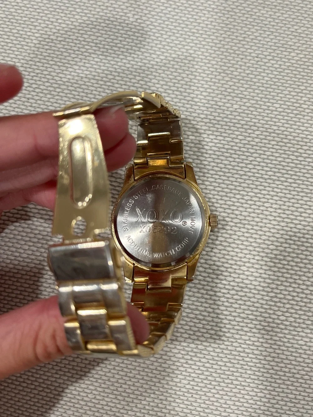 XOXO Gold Crystal-Accent Link Bracelet Watch